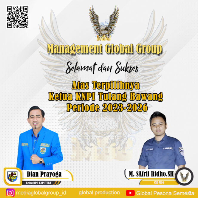 
CEO Media Global Group, Ucapkan Selamat untuk Ketua KNPI Tulang Bawang Dian Prayoga Periode 2023-2026