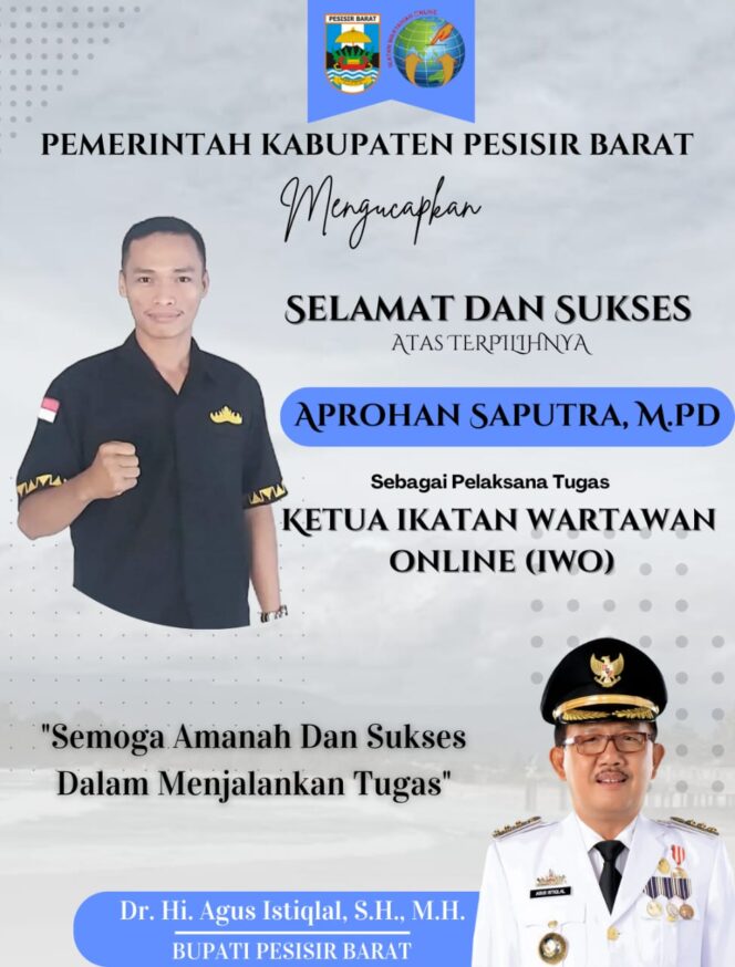 
Ucapan Selamat Ketum PW IWO Lampung, Ketua PD IWO Pesibar Secara Pribadi Minta Izin Langsung Kepada Bupati Agus Istiglal Tanpa Melalui Pemda Setempat