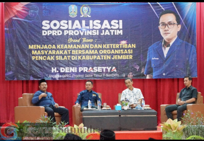 
Sosialisasi H.Deny Prasetya S.E Anggota DPRD Jawa Timur dari Fraksi Nasdem Dengan Tema untuk menjaga ketertiban dan keamanan bermasyarakat antar organisasi pencak silat.
