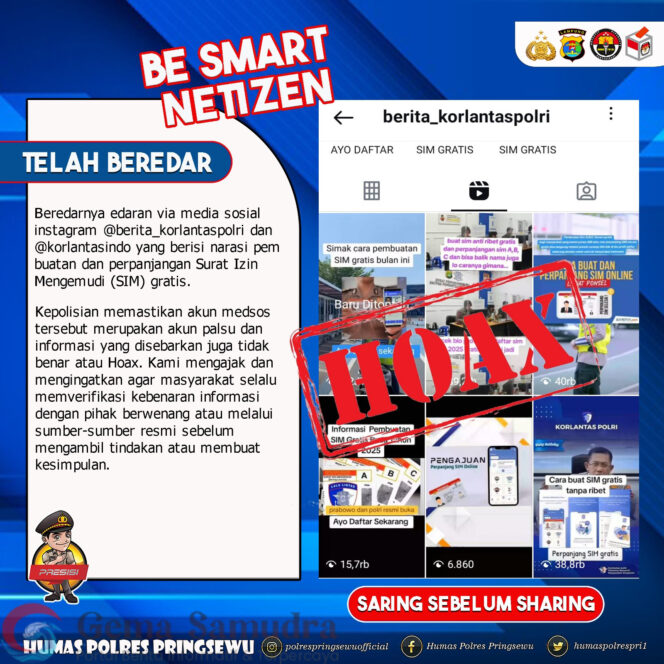 
Waspada Hoaks! Polres Pringsewu Tegaskan Tidak Ada Layanan SIM Gratis