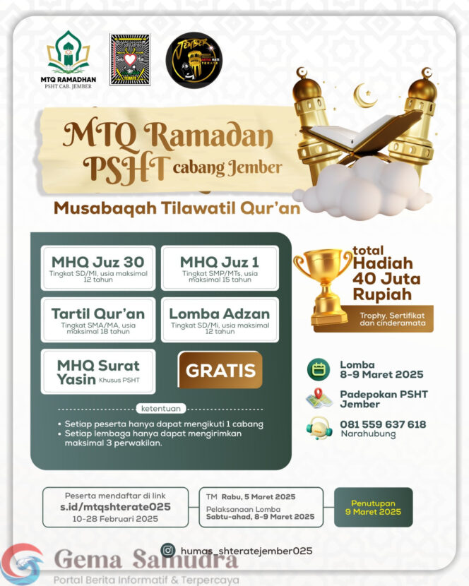 
Berhadiah Puluhan Juta Rupiah, PSHT Cabang Jember Siap Gelar Musabaqoh Tilawatil Qur’an.