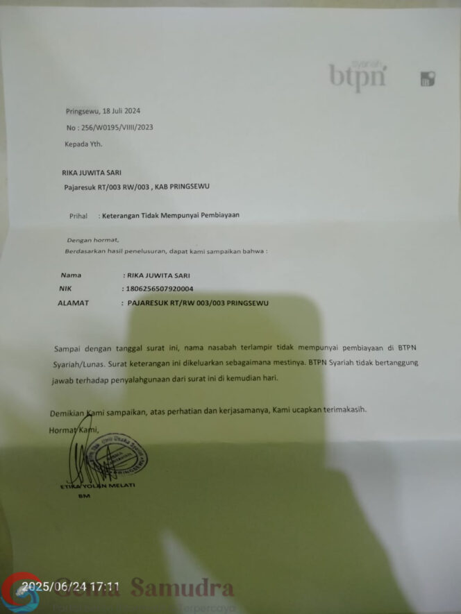 
Heboh! BTPN Syariah Pringsewu Akui Lunas, Tapi Tunggakan Masih Muncul di Aplikasi