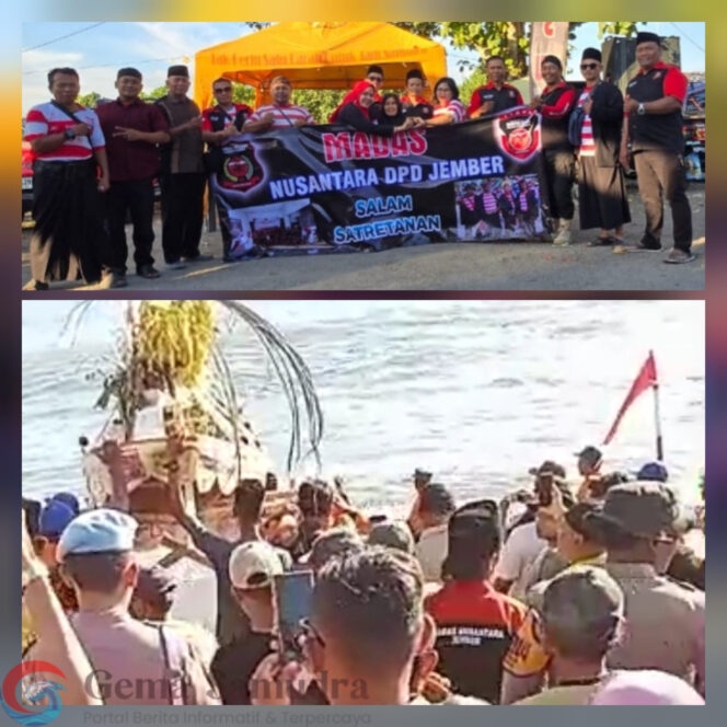 
Ormas Madas Nusantara Bagi Kopi dan Es Teh Gratis dalam kegiatan Petik Laut Larung sesaji di Pantai Payangan.