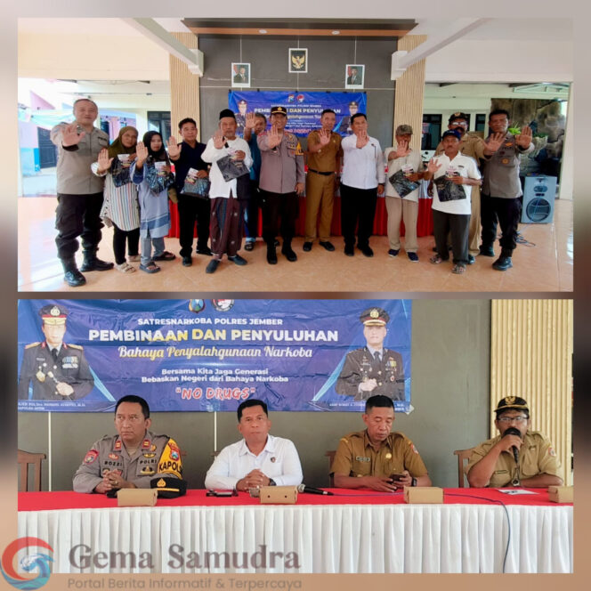 
Satreskoba Polres Jember Gelar Pembinaan dan Penyuluhan Bahaya Penyalahgunaan Narkoba di Desa Pancakarya