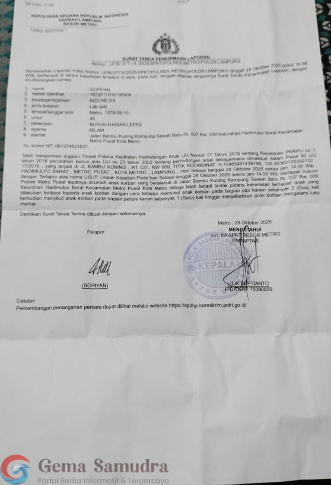 Anak di Bawah Umur Jadi Korban Penganiayaan di Metro, Pelaku Diduga Ayah Teman Korban