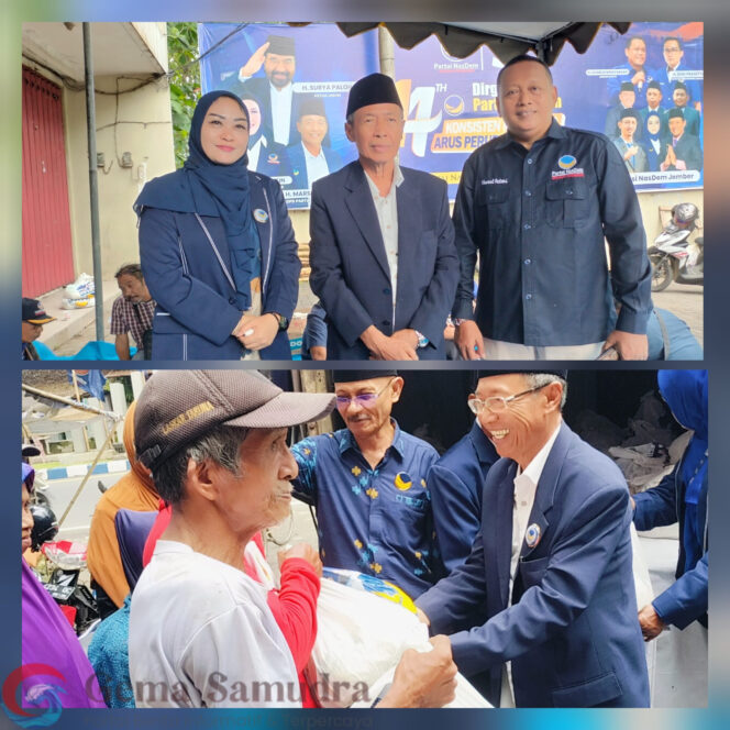 
DPD Partai NasDem Jember Gelar Tasyakuran HUT ke-14, Bagikan 200 Paket Sembako dan Gelar Kegiatan Sosial