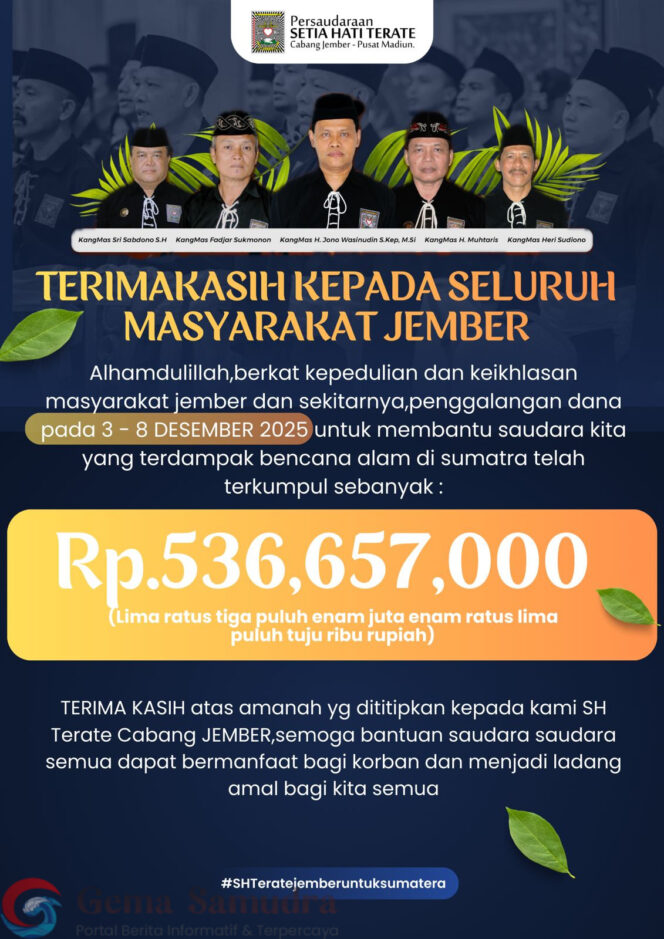 
SH Terate Jember Berhasil Galang Dana Rp536 Juta untuk Korban Bencana di Sumatra