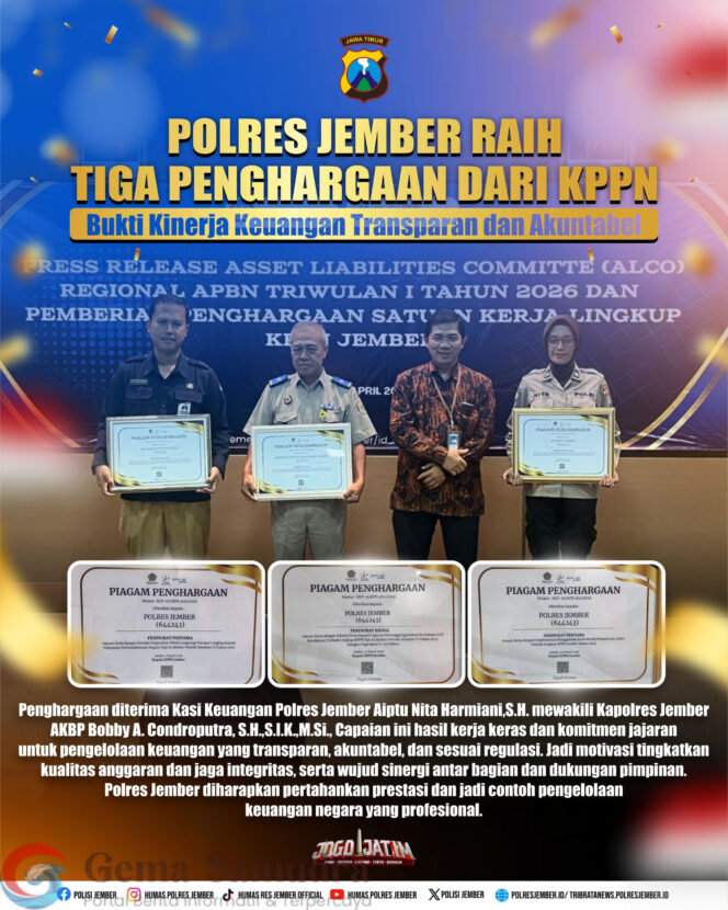 
Sebagai Bukti Kinerja Keuangan Transparansi dan Akuntabel,Polres Jember Borong Tiga Penghargaan dari KPPN.
