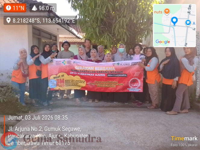 
Cegah Penyebaran DBD, Pemdes Pancakarya Bersama Puskesmas Ajung Gelar PSN Serentak di Dusun Gumuk Segawe