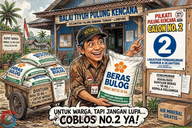 
Waduh Gunakan Beras Bantuan Pemerintah Guna Kampanye, Calon Kepalo Tiyuh No Urut 2  Pulung Kencana Libatkan Ketua RW Ancam Warga